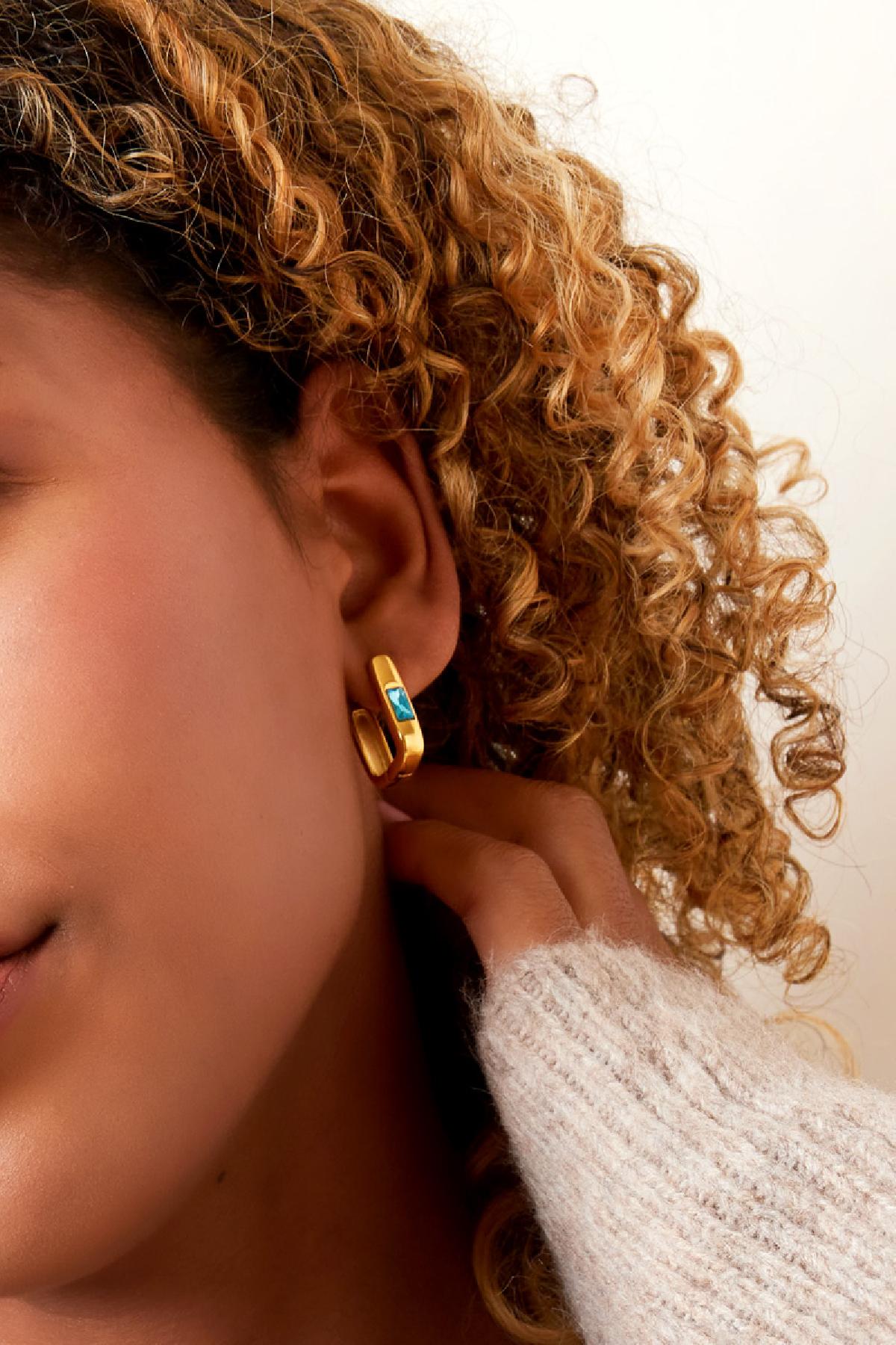 Boucles d'oreilles carrées avec zircon Rose & Or Acier inoxydable Image3